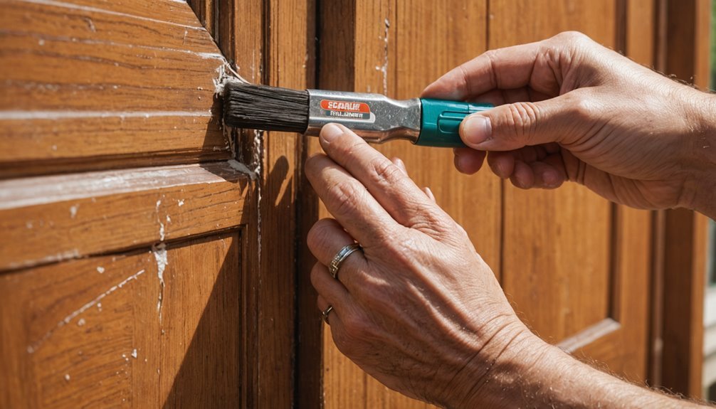 Sealing a foundation crack with caulk to keep termites out