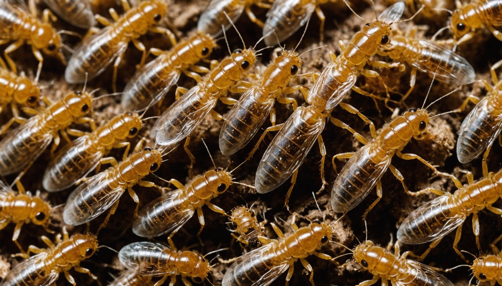 pale worker termites feeding